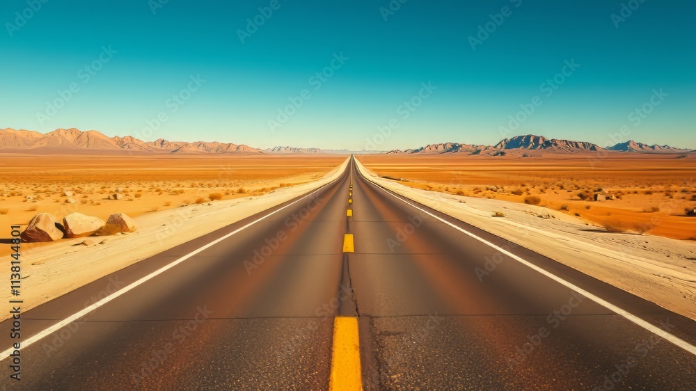 Fototapeta premium Desert Highway USA - Sunlit Straight Road - AI Photo