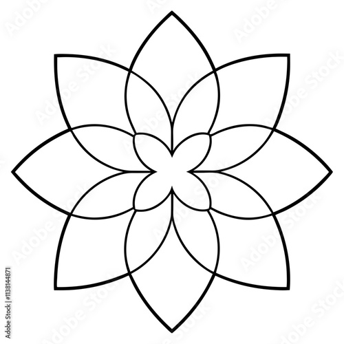 Flower mandala outline silhouette, Single mandala outline art vector, Vector of single flower mandala outline shape, Vector illustration