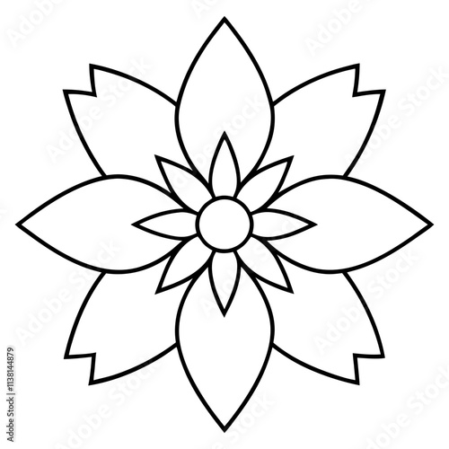 Flower mandala outline silhouette, Single mandala outline art vector, Vector of single flower mandala outline shape, Vector illustration