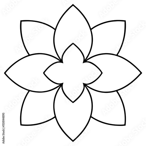 Flower mandala outline silhouette, Single mandala outline art vector, Vector of single flower mandala outline shape, Vector illustration