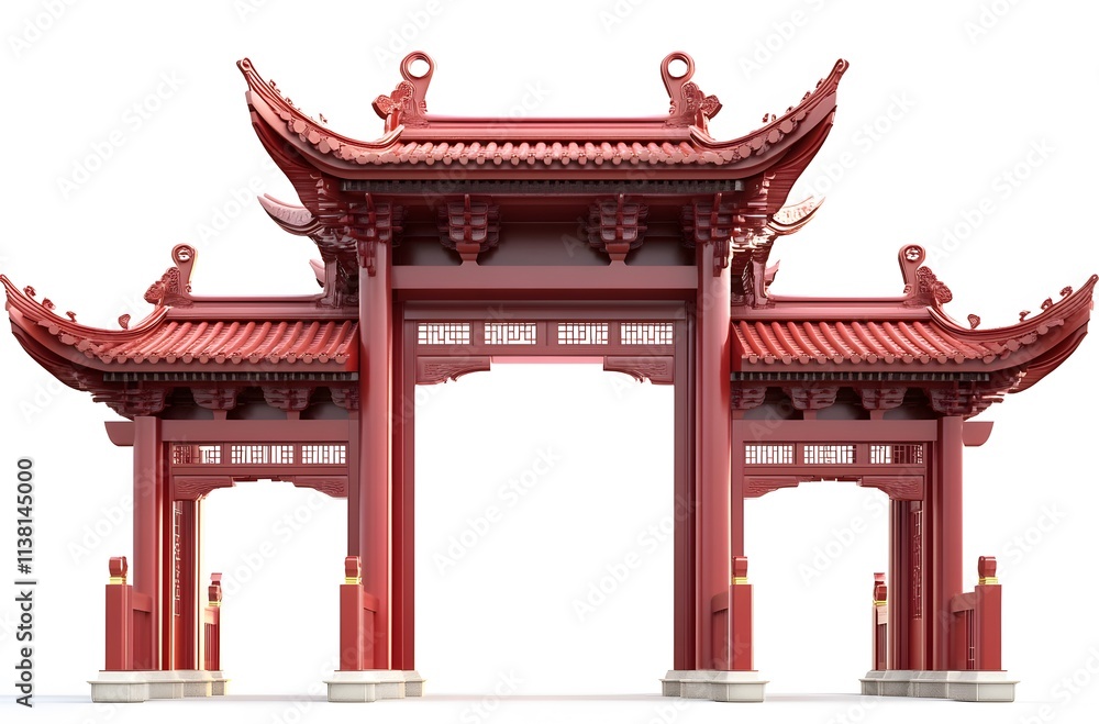 Fototapeta premium Traditional Chinese Red Gate Entrance Architecture