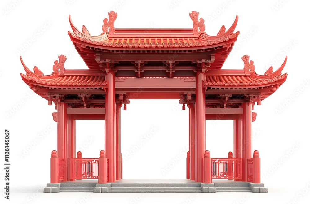 Fototapeta premium Red Chinese Style Pavilion Gateway Architectural Design