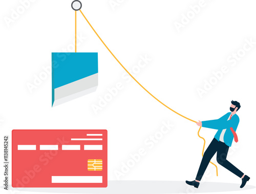 people regret seeing their money go under the guillotine in the form of credit cards, a metaphor for the burden of debt. Simple flat conceptual illustration.
