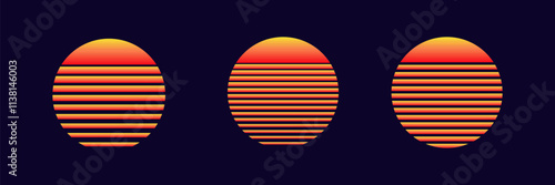 Three gradient ovals with horizontal stripes in warm colors, showcasing a modern design.