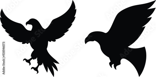 Eagle icon and logo silhouette set vector art and using black color illustration design photo