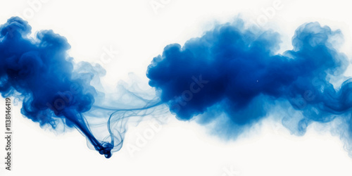 Beautiful blue smoke plume isolated on transparent background. bright orange paint color powder festival background.