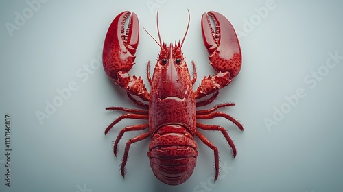 Professional studio shot of Boston lobster against pure white background, highlighting vibrant red color and realistic texture with sharp focus and clean composition in commercial food style. photo