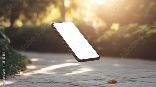 Floating Smartphone Mockup with White Screen in Nature