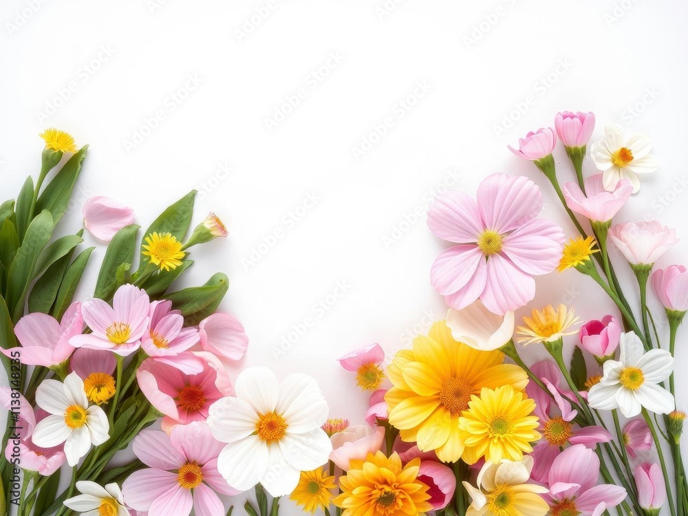 beautiful spring flowers on a white paper background, pastel, garden beautiful spring flowers on a white paper background, pastel, garden