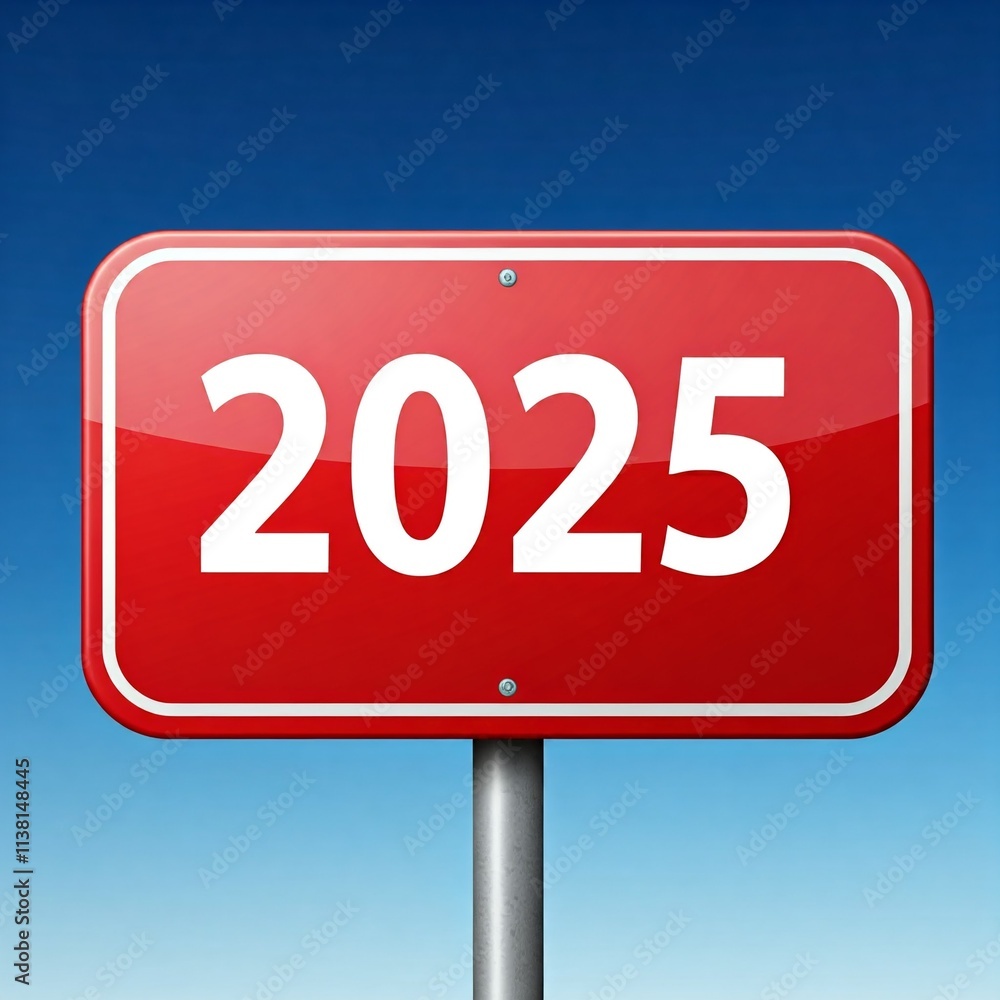 red road sign with numbers 2025, signpost, blue sky backround, red road sign with numbers 2025, signpost, blue sky backround,