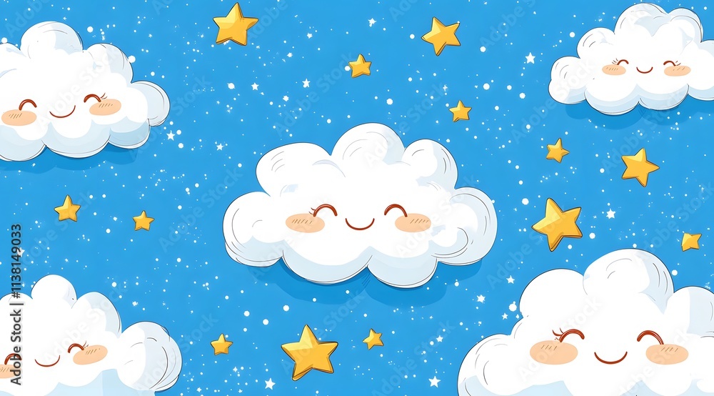 Happy Clouds and Stars in a Blue Sky Happy Clouds and Stars in a Blue Sky