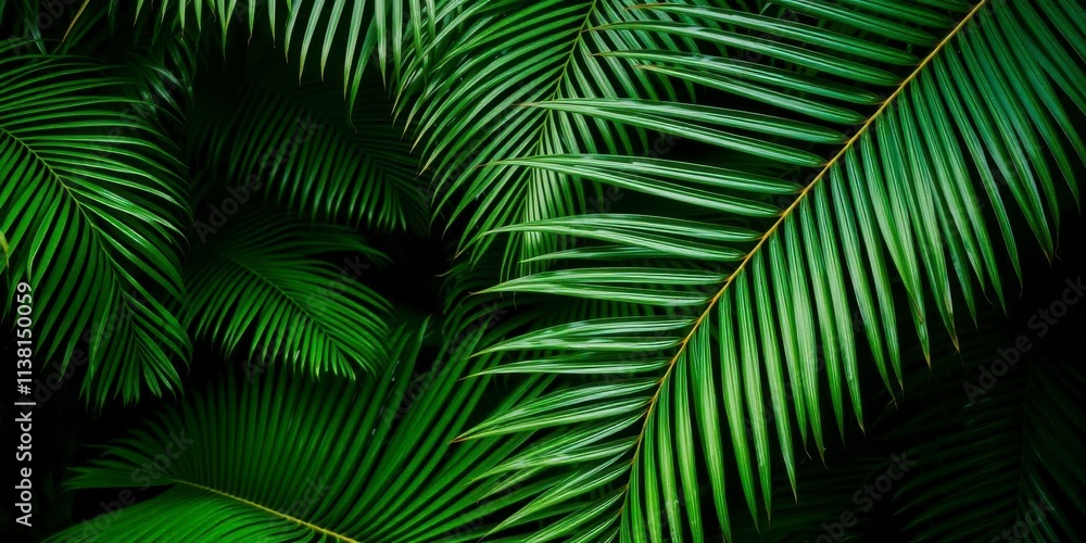 Close-up of a vibrant green palm leaf showcasing its rich textures and natural tropical beauty, texture, nature Close-up of a vibrant green palm leaf showcasing its rich textures and natural tropical beauty, texture, nature