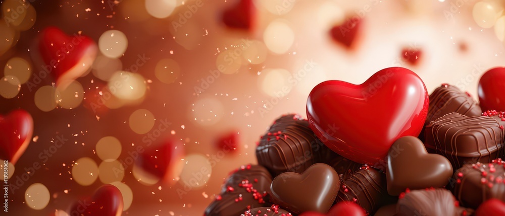 A vibrant display of chocolates and red hearts, evoking feelings of love and indulgence, perfect for celebrations and special occasions. A vibrant display of chocolates and red hearts, evoking feelings of love and indulgence, perfect for celebrations and special occasions.