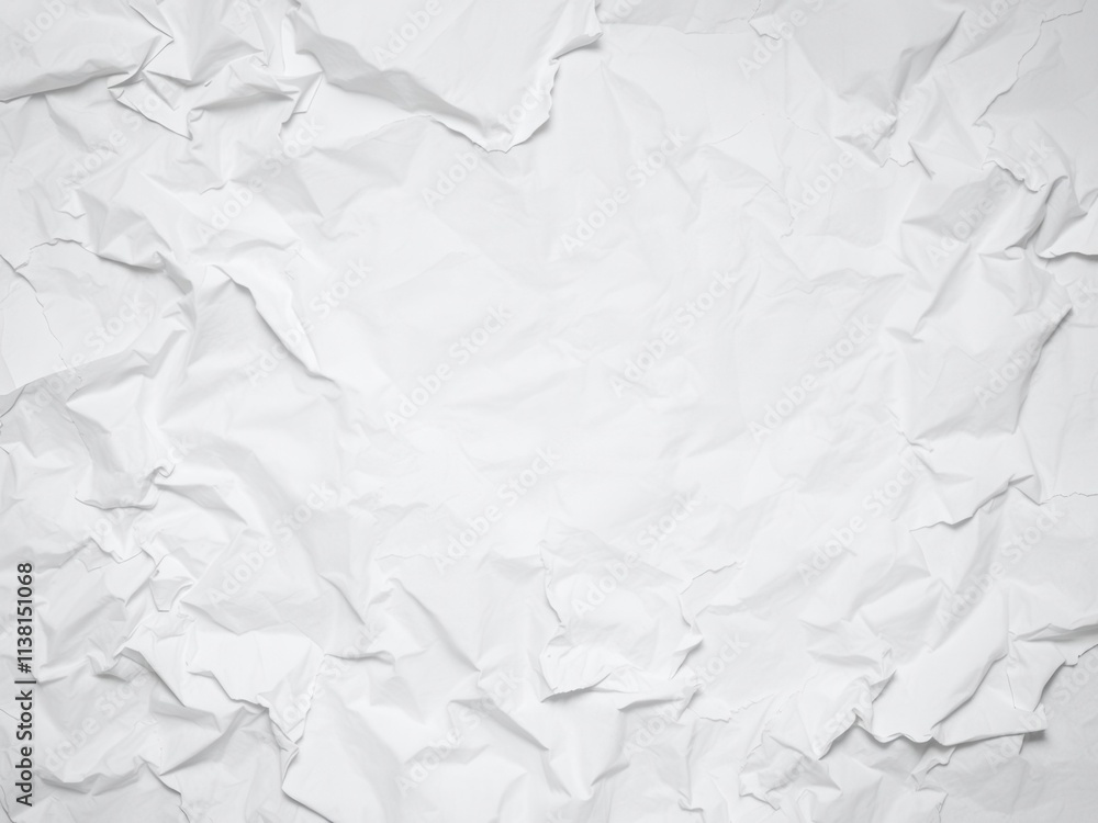 Fototapeta premium Crumpled white paper texture with wrinkles and creases, crumpled, background, creases