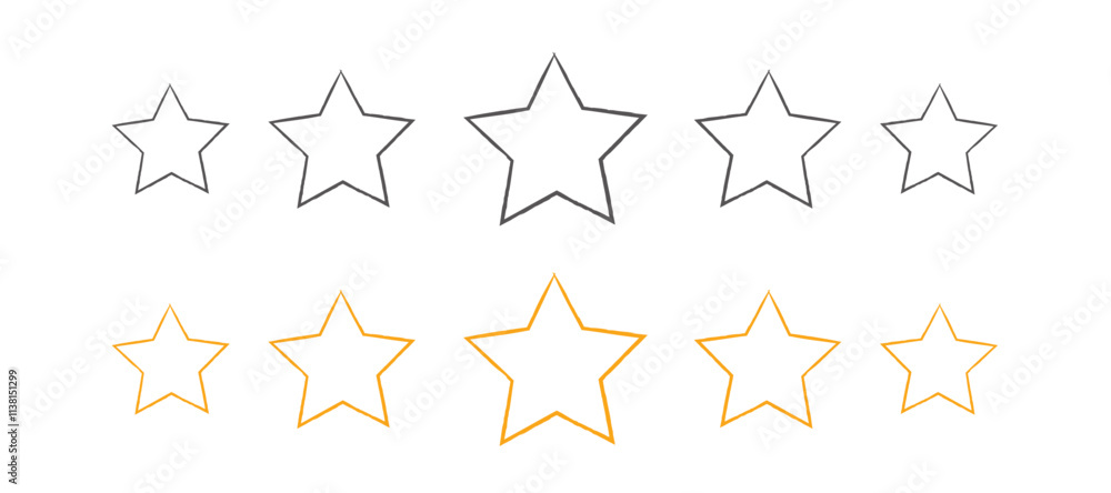 Gold and Black Hand drawn star design elements vector illustration isolated on white background. Five stars rating icon symbols Gold and Black Hand drawn star design elements vector illustration isolated on white background. Five stars rating icon symbols