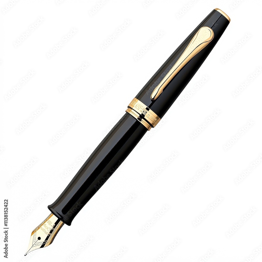 A sleek black fountain pen with gold accents, symbolizing elegance and professionalism, Ideal for branding, writing supplies, or office decor A sleek black fountain pen with gold accents, symbolizing elegance and professionalism, Ideal for branding, writing supplies, or office decor