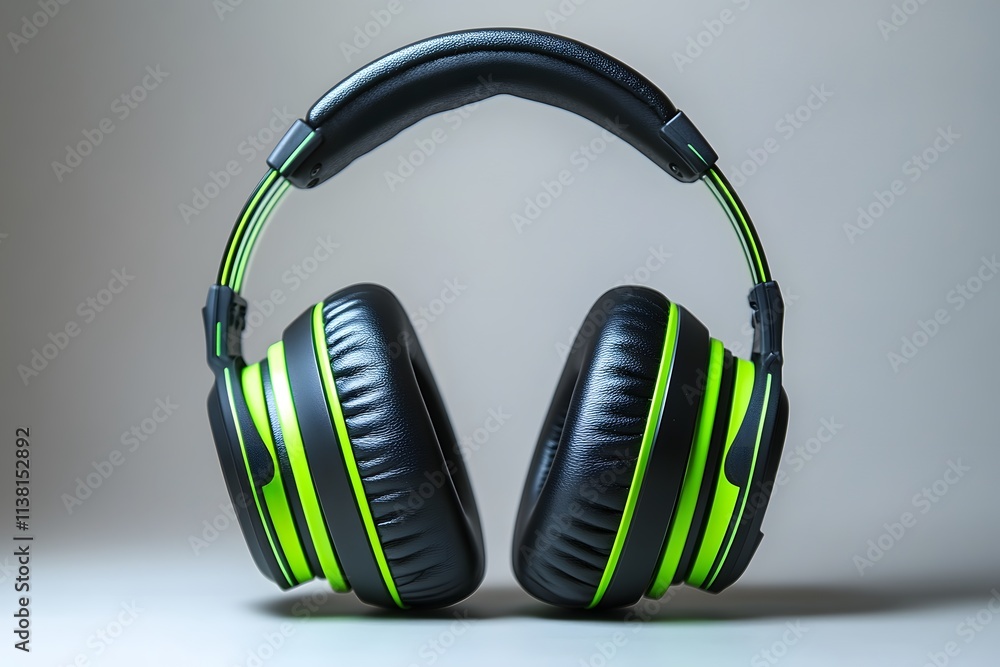 Black and Green Over Ear Headphones Displayed Black and Green Over Ear Headphones Displayed