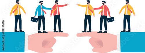 Business woman accuse other and manager reconcile both side metaphor of mediation. Illustration For Wallpaper, Banner, Background, Book Illustration, And Web Landing Page.
