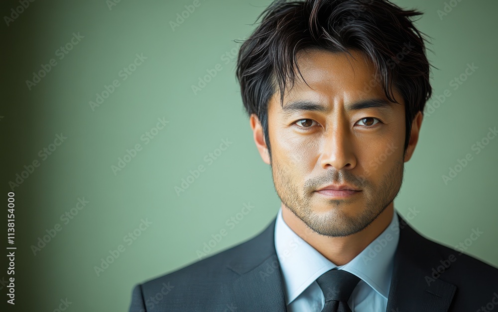 Asian man with a smile on his face is wearing a suit and a shirt in studio color background Asian man with a smile on his face is wearing a suit and a shirt in studio color background
