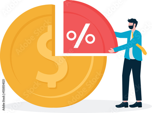 people give coins for a share of profits, a metaphor for stock dividends. Simple flat conceptual illustration.

