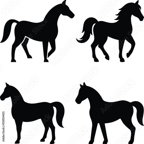 Horse icon and logo silhouette set vector art and using black color illustration design photo