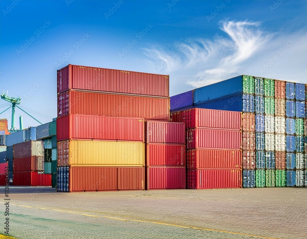 Fototapeta premium Freight containers on a shipping dock, highlighting cargo transport, logistics, and shipping.