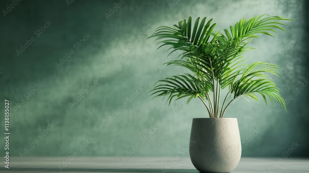 A vibrant green plant in a modern pot, set against a textured green wall, adding a touch of nature and freshness to the minimalist space. A vibrant green plant in a modern pot, set against a textured green wall, adding a touch of nature and freshness to the minimalist space.