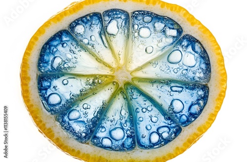 Lemon Slice Filled With Blue Liquid Bubbles photo