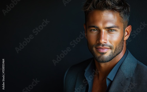 Portrait of a smiling, confident African American businessman in a suit, studio background