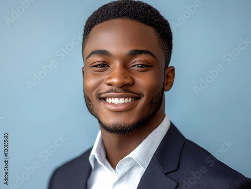 Portrait of a smiling, confident African American businessman in a suit, studio background