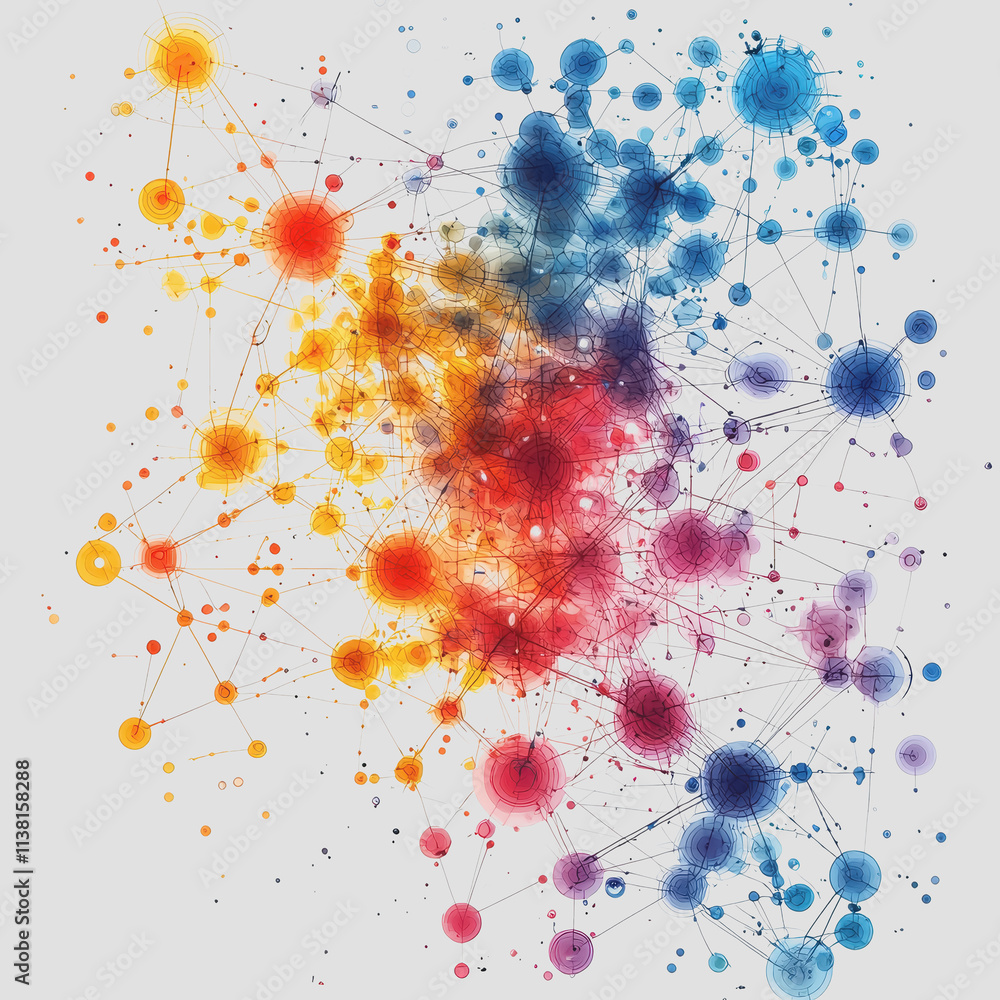 Obraz premium Adaptive Graph Clustering Colorful Abstract Background with Circles Vividly Illustrating Data Visualization Concepts in Modern Graphic Design for Business and Technology Applications