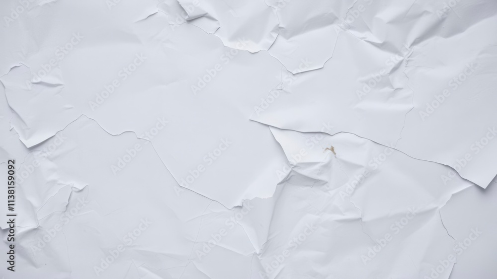 Obraz premium A close-up of a crumpled white paper poster with visible wrinkles and creases, close-up, poster, crumpled