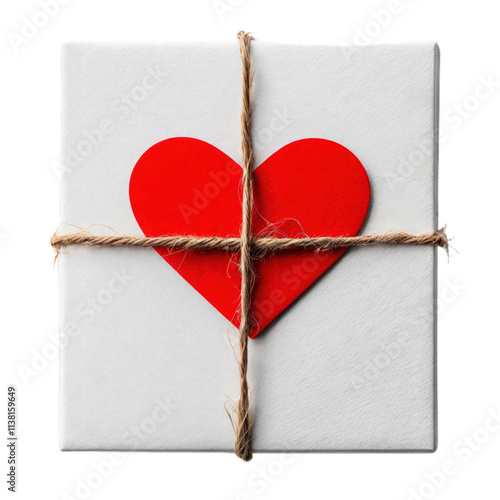 Obraz na płótnie white gift box with red heart and twine bow isolated on transparent background
w salonie