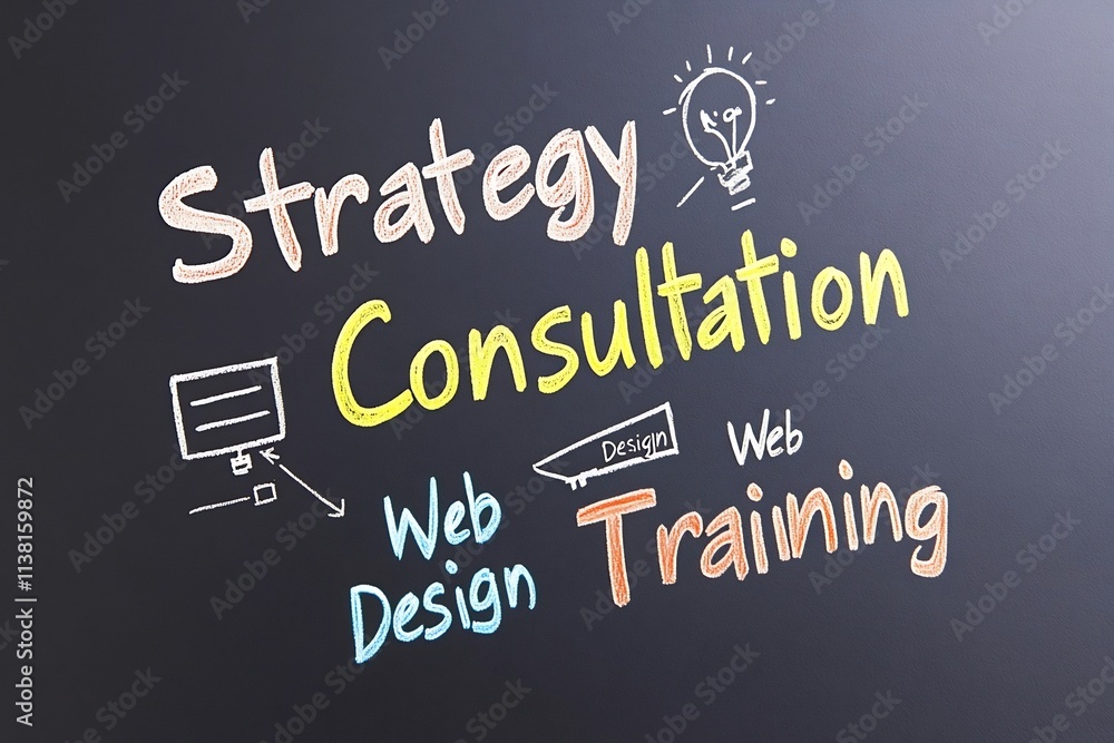 Strategic Consultation Web Design and Professional Training Chalkboard Concept Strategic Consultation Web Design and Professional Training Chalkboard Concept