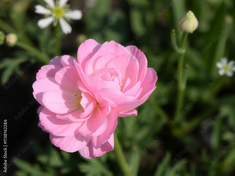 Close-up of delicate pink and white ranunculus flowers in full bloom, pastel, flora Close-up of delicate pink and white ranunculus flowers in full bloom, pastel, flora