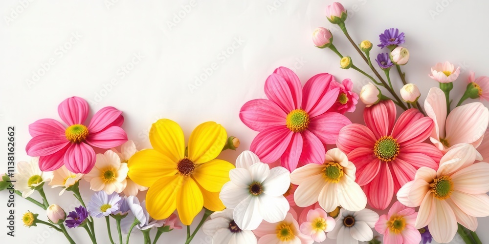 Colorful spring flowers arranged on a paper background, creating a vibrant and beautiful display, pastel colors, seasonal, beautiful Colorful spring flowers arranged on a paper background, creating a vibrant and beautiful display, pastel colors, seasonal, beautiful