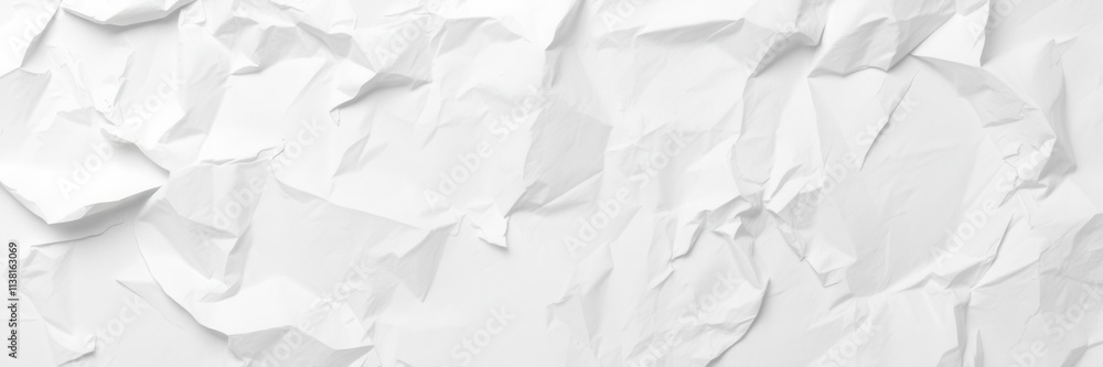 Obraz premium Crumpled white paper with soft shadows on a gray surface, concept, paper, wrinkled paper