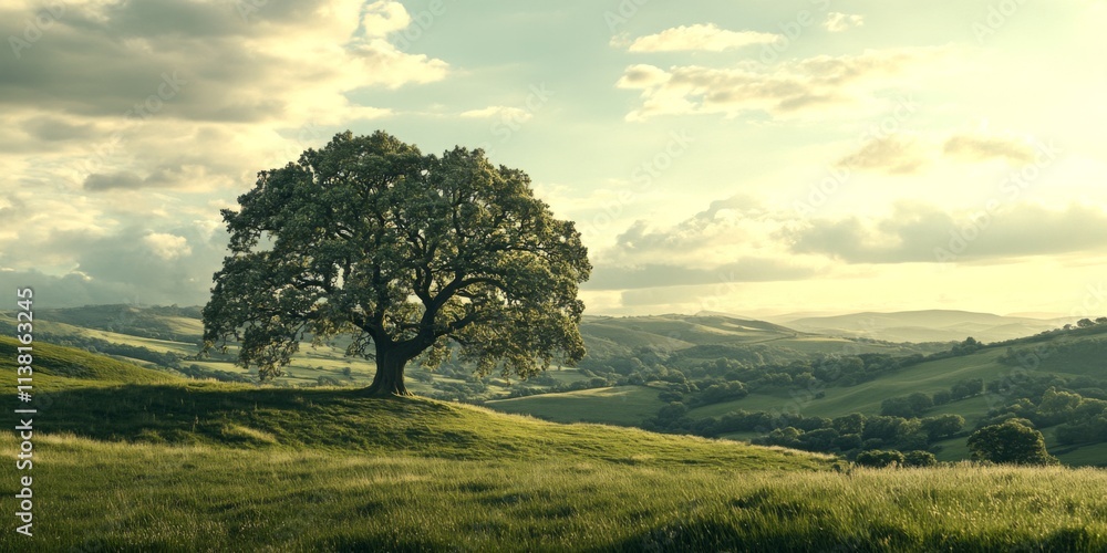 A solitary tree stands tall in a vast green meadow. The gentle hills roll into the distance. The scene captures the beauty of nature in a peaceful landscape. Perfect for nature lovers. AI A solitary tree stands tall in a vast green meadow. The gentle hills roll into the distance. The scene captures the beauty of nature in a peaceful landscape. Perfect for nature lovers. AI