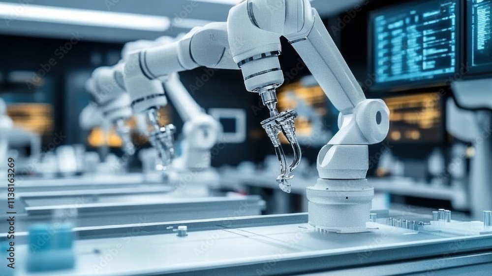 Robotic arms performing high-precision medical procedures in laboratory Robotic arms performing high-precision medical procedures in laboratory