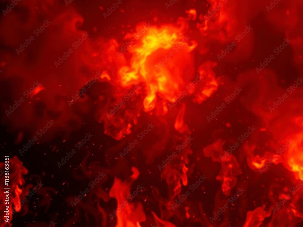 Fototapeta premium Dynamic fire flames blazing on a black background, inferno, dynamic, heat