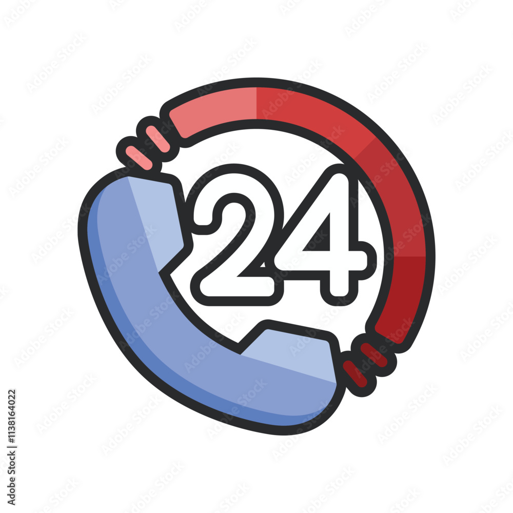 24 hour call sign with outline in flat vector design. 24 hour call sign with outline in flat vector design.