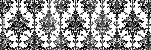 Elegant damask seamless pattern with intricate floral and geometric designs in a classic black and white color scheme, black and white, luxurious, wallpaper photo