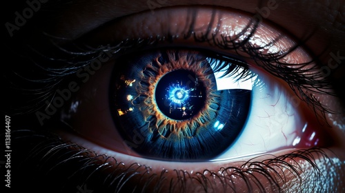 A photo of an eye with laser analysis