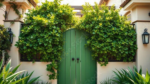La Jolla House Green Gate with Plants - AI Photo