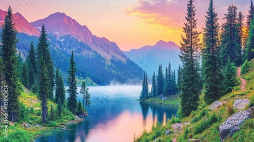 Wallpaper Mural Serene Sunrise over Mountain Lake Torontodigital.ca