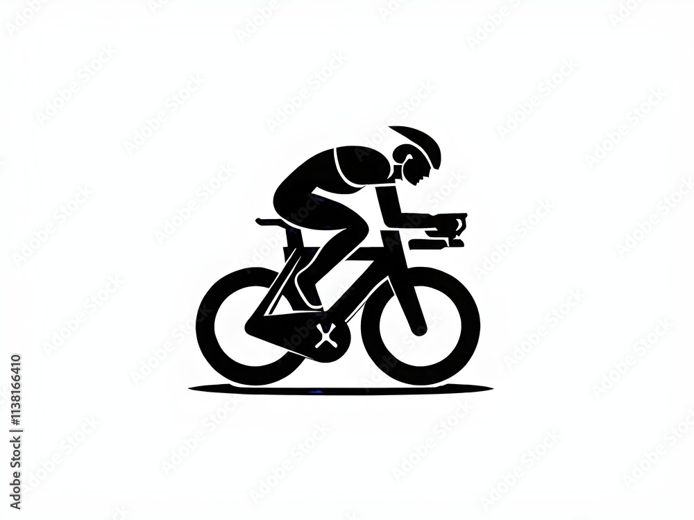 Fototapeta premium black icon on a white background, symbol for a cyclist on a triathlon bike