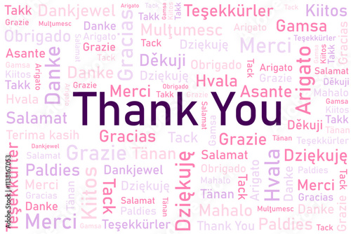 Thank you words in many languages. Different international language thank you word collage.