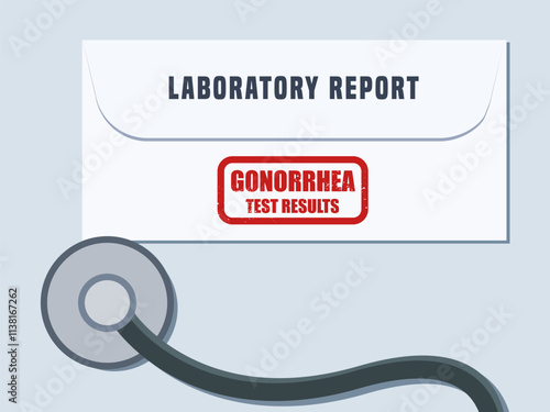 Gonorrhea laboratory test results. STD health concept. Medical laboratory report envelope. Vector illustration.