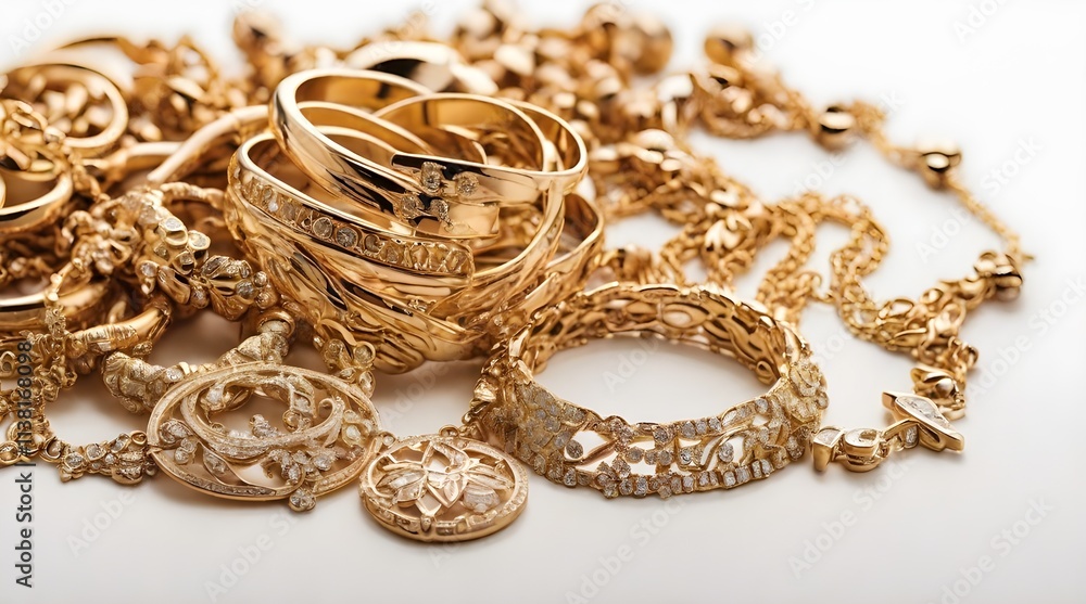 Gold jewelry diamond shop with rings and bangle.generative.ai Gold jewelry diamond shop with rings and bangle.generative.ai
