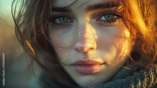 Natural Beauty with Freckled Skin and Sun-Kissed Highlights on Face